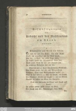 1. Flüchtigkeit und Werth des Lebens.