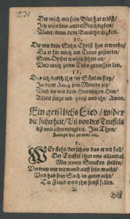 Ein geistlichs Lied/ wider die sicherheit ...