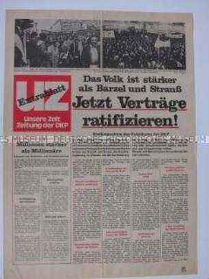 Extrablatt der DKP-Zeitung "UZ" mit der Forderung nach Ratifizierung der "Ostverträge" der Bundesregierung