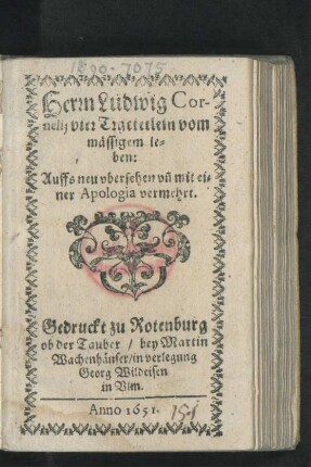 Herrn Ludwig Cornelii vier Tractetlein vom mässigen leben