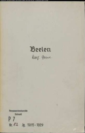 Kirchenbuchduplikate der katholischen Gemeinde Beelen (GHT 1815-1829). (Gemeinde: Beelen, kath. Gemeinde)