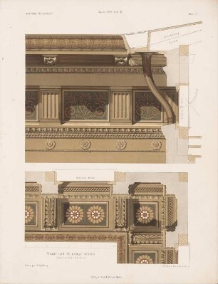 Trauf- und Krönungsgesims: Ansichten Details (aus: Architektonisches Skizzenbuch, H. 103/3, 1870)