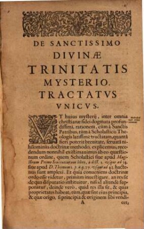 Dispvtationvm Theologicarvm, 2. De Deo Trino : In quo breuiter tota huius mysterij ratio traditur, ...