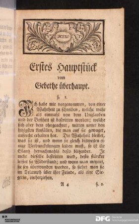 Erstes Hauptstück vom Gebethe überhaupt.