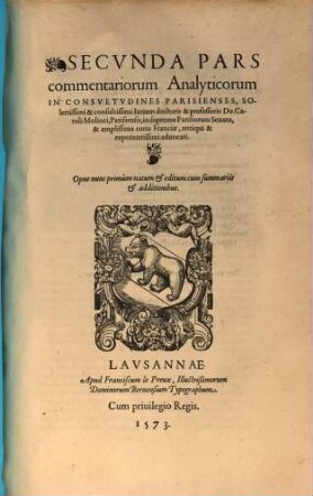 Commentariorum in Consuetudines Parisienses Partes II, 2