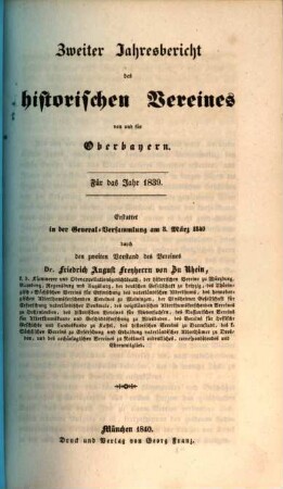 Jahresbericht des Historischen Vereins von Oberbayern. 2. 1839 (1840)