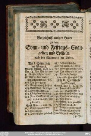 Verzeichniß einiger Lieder zu den Sonn- und Festtags-Evangelien und Episteln, nach den Nummern der Lieder.