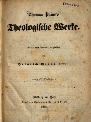 Thomas Paine's theologische Werke