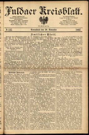 Erste Ausgabe vom Samstag, den 20. November 1897.