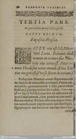 TERTIA PARS. De parentibus metaphysicae prolis.