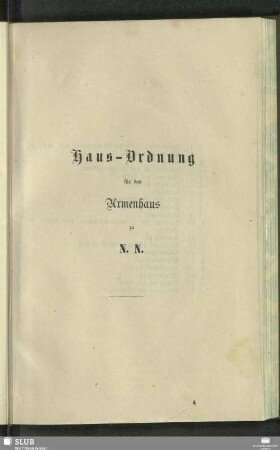 Haus-Ordnung für das Armenhaus zu N. N.