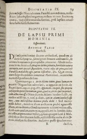 Disputatio IX. De Lapsu Primi Hominis