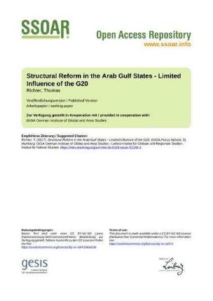 Structural Reform in the Arab Gulf States - Limited Influence of the G20