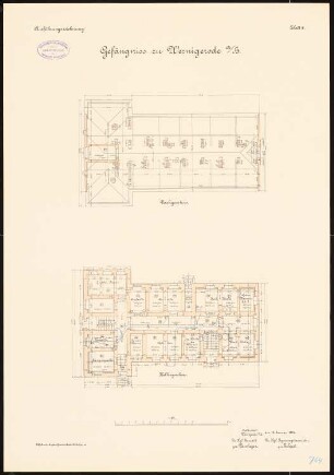 Amtsgericht und Gefängnis, Wernigerode: Gefängnis: Grundriss Keller, Dachgeschoss 1:100