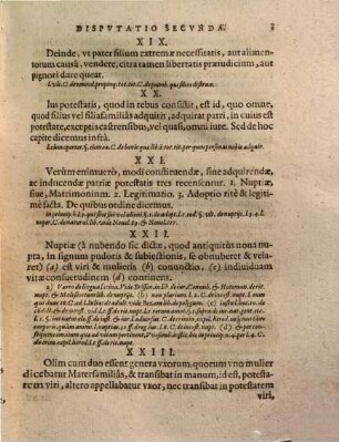 Disputatio secunda, Lib. I. Institutionum : Continens Alteram Divisionem Personarvm: De Patria Potestate, Nuptijs, Adoptionibus, Quibus modis ius potestatis soluatur