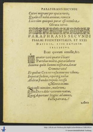 Paraphrasis Secundi Psalmi Poenitentialis et XXXI. Davidis.