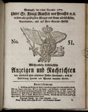 No. 51. Montags, den 18ten December 1775