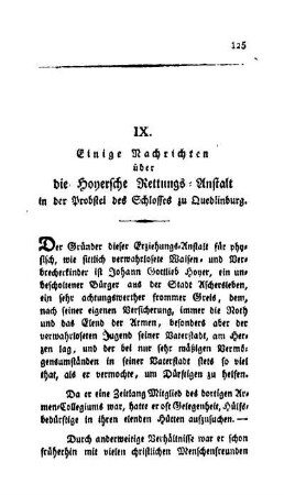 Einige Nachrichten über die Hoyersche Rettungs-Anstalt in der Probstei des Schlosses zu Quedlinburg