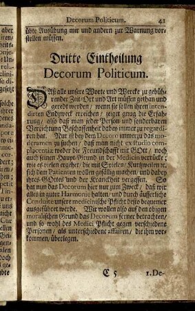 Dritte Eintheilung Decorum Politicum.