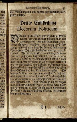 Dritte Eintheilung Decorum Politicum.