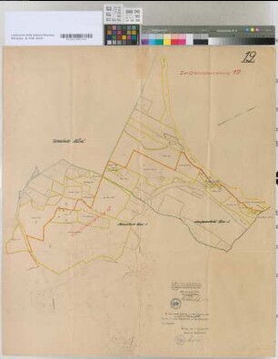 [Hasselbeck Flur 1 Laupendahl Flur 3]. 19. - Zur Grenzbeschreibung 12. Katasterämter Velbert und Ratingen bescheinigen die Übereinstimmung: 28. bzw. 29. Jan. 1930