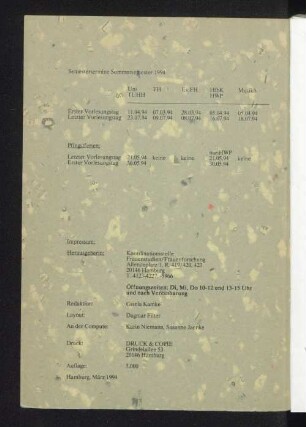 Semestertermine Sommersemester 1994