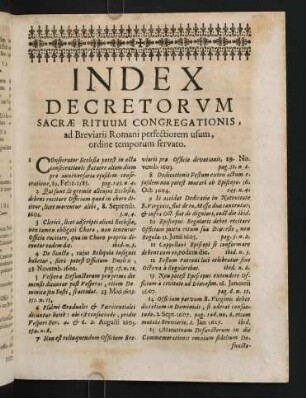 4r-4v, Index Decretorum Sacrae Rituum Congregationis, ad Breviarii Romani perfectiorem usum, ordine temporum servato