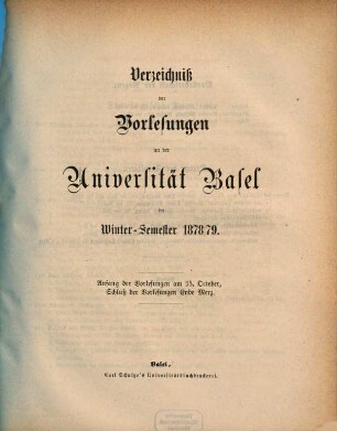 Verzeichnis der Vorlesungen. 1878/79. WS.