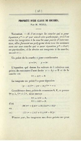 Propriété d'une classe de courbes.
