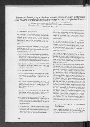 Zahlen zur Beteiligung an Krebsvorsorgeuntersuchungen in Hamburg unter besonderer Berücksichtigung exogener psychologischer Faktoren