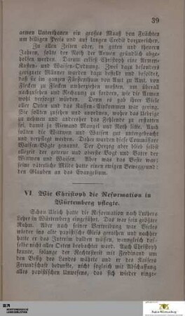 VI. Wie Christoph die Reformation in Würtemberg pflegte