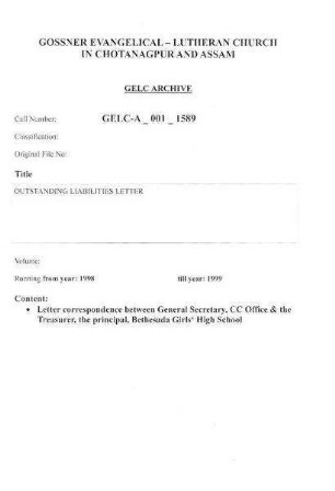 OUTSTANDING LIABILITIES LETTER