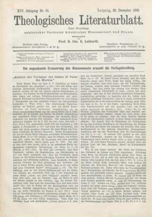 591-594 "Aristion der Verfasser der letzten 12 Verse des Markus"