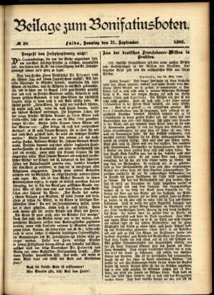 Zweite Ausgabe vom Sonntag, den 21. September 1902.
