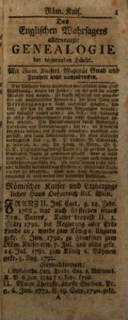 William Haanemanns verwunderlicher englischer Wahrsager : auf das Heil-Jahr ... : enthält die allerneueste Genealogie jetzlebender allerhöchsten Standespersonen .... 1797 = 104