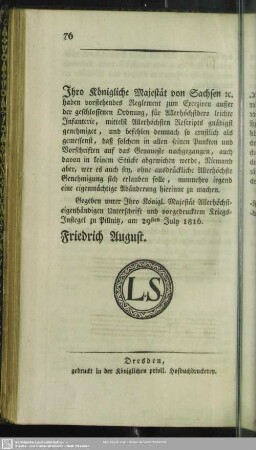 Ihro Königliche Majestät von Sachsen [et]c. ...