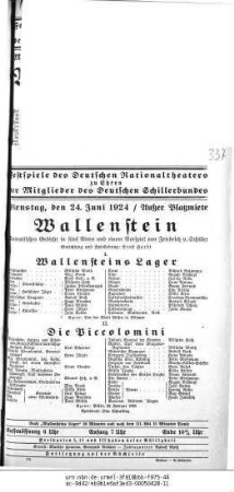 Wallenstein [Wallensteins Lager; Die Piccolomini]