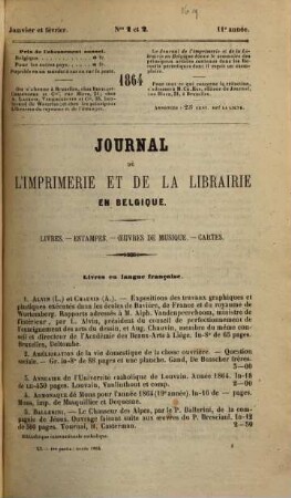 Bibliographie de la Belgique : ou catalogue général de l'imprimerie et de la librairie belges. 1864, 1864 = Jg. 27