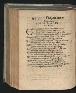 Ad Dnn. Disputantes Epigramma Tobiae Magiri