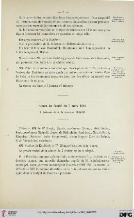Séance du Comité du 7 mars 1881