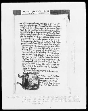 Sammelband verschiedener religiöser Schriften — Initiale D, Beschneidung Christi, Folio 36recto