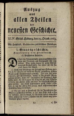 XLIV. Stück. Coburg, den 29. October, 1763.