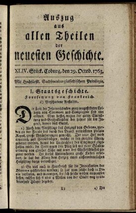 XLIV. Stück. Coburg, den 29. October, 1763.