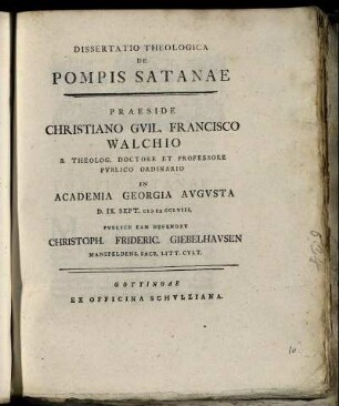 Dissertatio Theologica De Pompis Satanae
