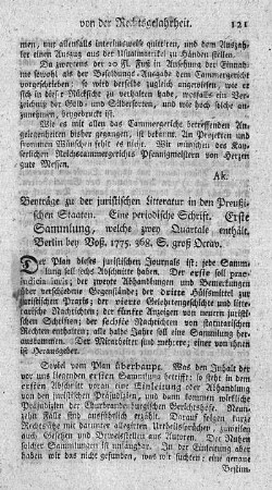 Beyträge zur juristischen Litteratur in den Preussischen Staaten. Slg.1.