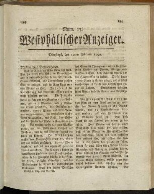 Num. 13. Dienstags, den 12ten Februar. 1799