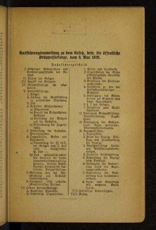 Ausführungsanweisung zu dem Gesetz, betr. die öffentliche Krüppelfürsorge, vom 6. Mai 1920.