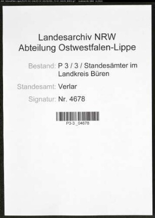Sterberegister Standesamt Verlar