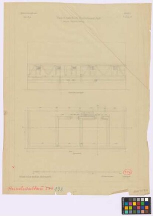 Reimswaldau (Landkreis Waldenburg): [unbekannter Hof]. Stallgebäude (Seiten-Ansicht, Grundriss)