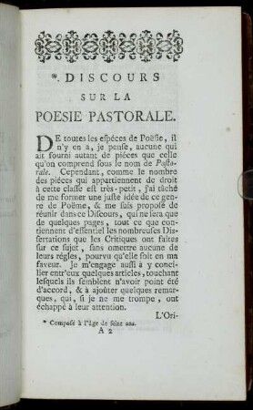 Discours sur La Poesie Pastorale